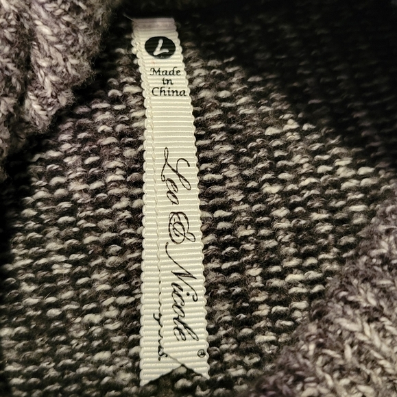 Leo & Nichole Oversized Zip Up Turtleneck Grey Black Ribbed Knit Sweater Sz L - Picture 9 of 9